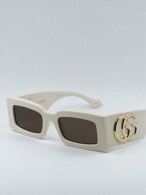 Gucci GG1425S 004 Women Sunglasses Ivory Rectangle Frame, Brown Lenses